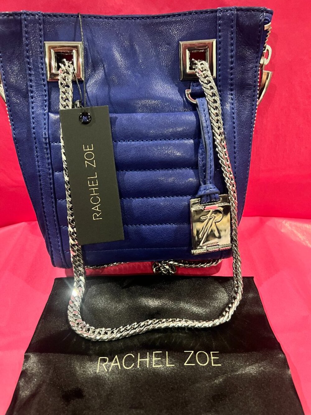 NWT Rachel Zoe Cobalt Blue Quilted Leather Chain Tote Shoulder Bag